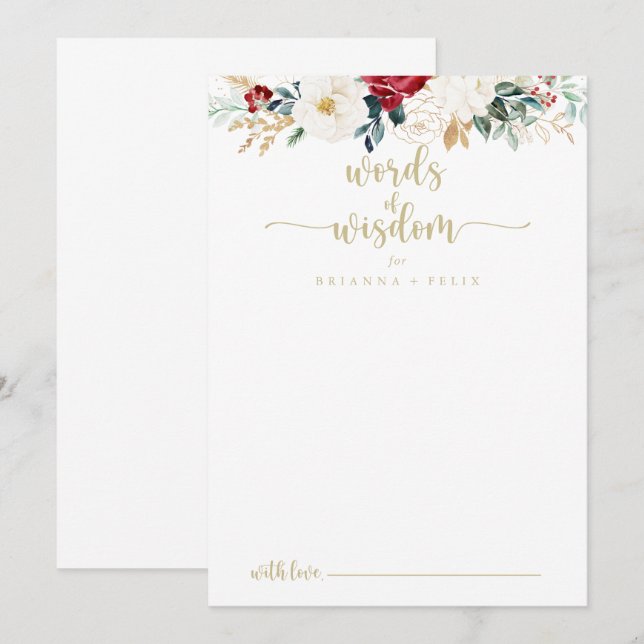 Klassische goldene blumenreiche Hochzeitwörter der Hinweiskarte (Vorne/Hinten)