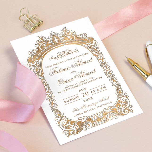 Klassische goldene Hochzeit an der weißen islamisc Einladung (Von Creator hochgeladen)