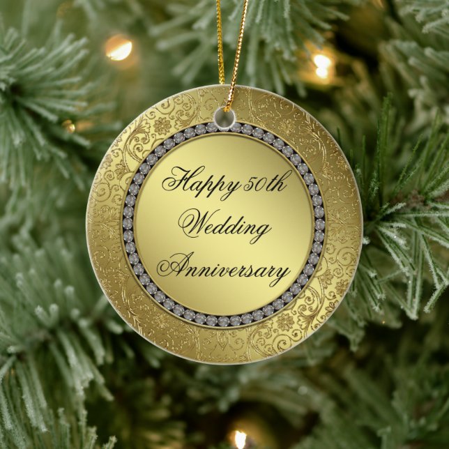 Klassische Goldene Hochzeit zum Jubiläum Keramik Ornament (Baum)