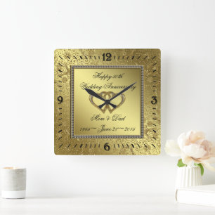 Klassische goldene Hochzeitshaltechuhr Quadratische Wanduhr