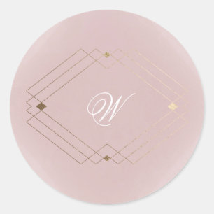 Klassische Goldene Staubige Rose Pink Monogramm Ho Runder Aufkleber