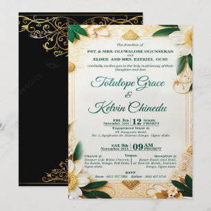 Klassische goldene und grüne florale Hochzeitseinl Einladung
