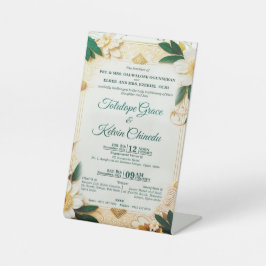 Klassische goldene und grüne florale Hochzeitseinl Sockelschild