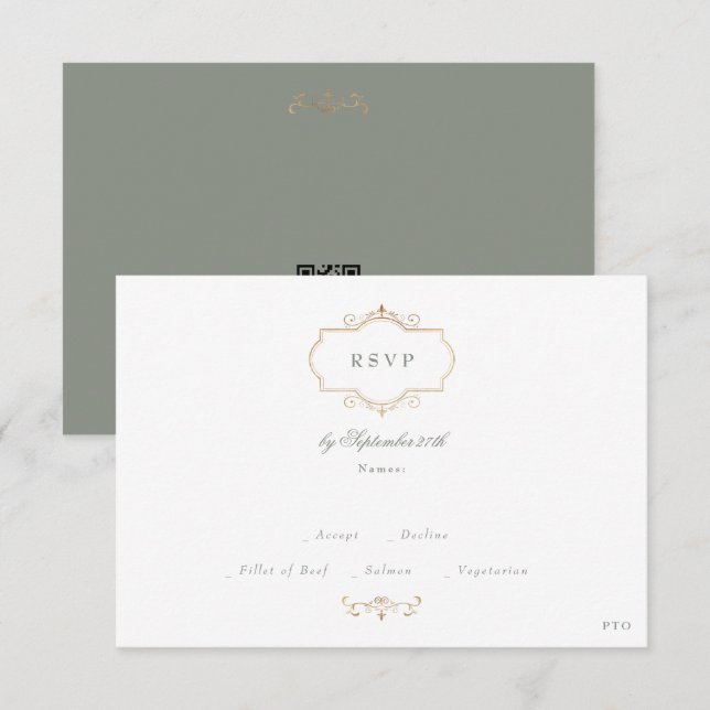 klassische Goldmonogramm-Website QR CODE BACK Salb RSVP Karte (Vorne/Hinten)