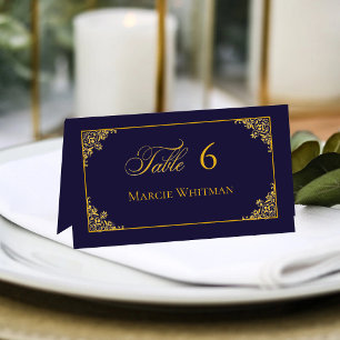 Klassische Goldrahmen-Hochzeitsplatzkarte mit köni