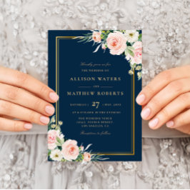 klassische Goldrahmen Rosa Blütenblüte Navy Hochze Einladung