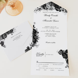 Klassische gothische weiße Hochzeit All In One Einladung