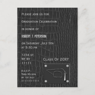 Klassische Graduiertenparty für Grauleder Einladun Einladungspostkarte