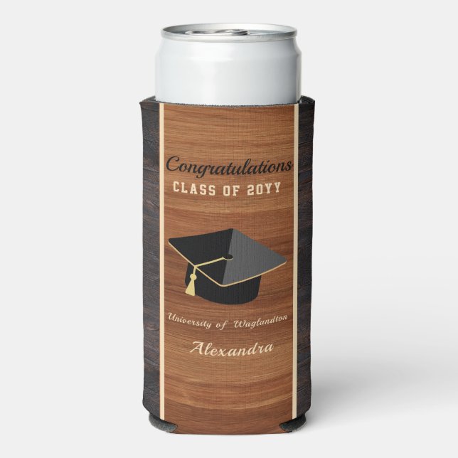 Klassische Graduierungskappe für modernes Braunhol Selters Dosenkühler (Seltzer Rückseite)