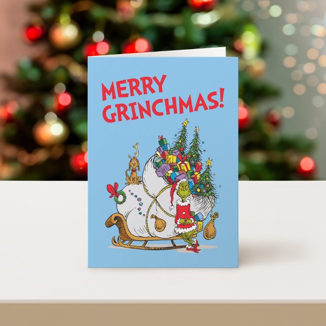 Klassische Grafik | Grinch & Max Runaway Slei Feiertagskarte (Card on table)
