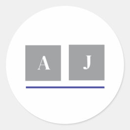 Klassische Grau-Weiß-Initialen Runder Aufkleber