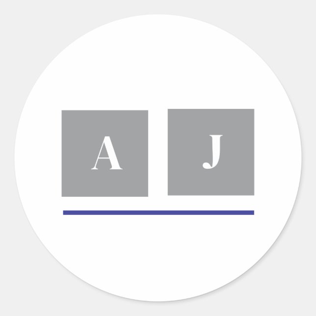 Klassische Grau-Weiß-Initialen Runder Aufkleber (Vorderseite)