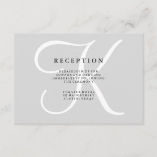 Klassische graue Monogramm-Hochzeitsempfangskarte Begleitkarte