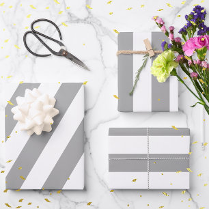 Klassische graue und weiße Vintage-Streifen Geschenkpapier Set