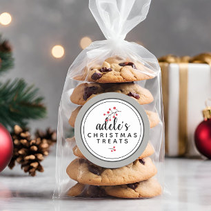 Klassische graue Weihnachtsleckereien Personalisie Runder Aufkleber