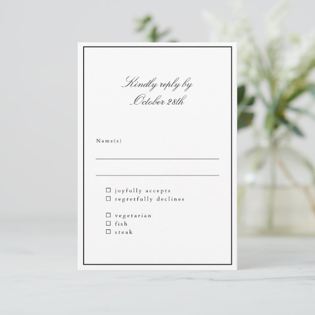 Klassische Grenz-Skripte Elegante Wahl für Hochzei RSVP Karte (Stehend Vorderseite)