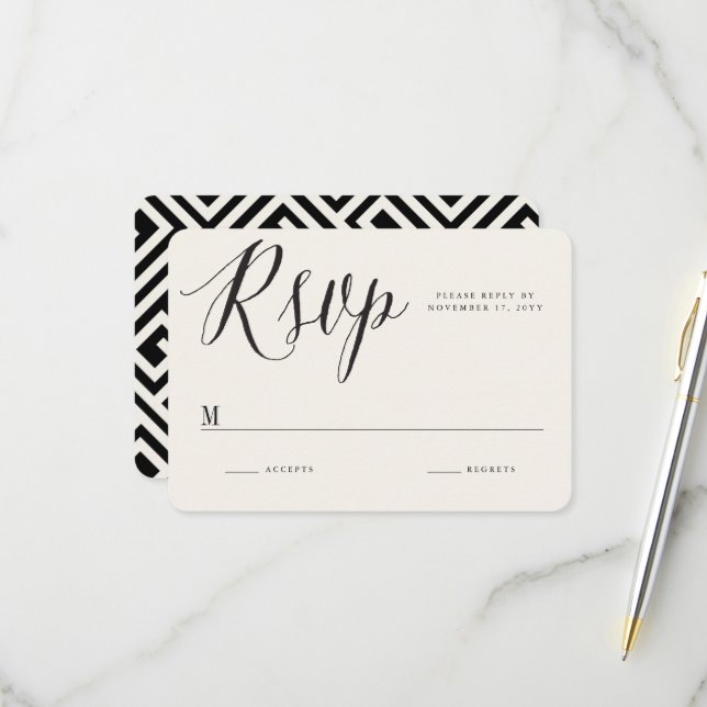 Klassische griechische Schlüsselkalligrafie Script RSVP Karte (Vorderseite/Rückseite Beispiel)