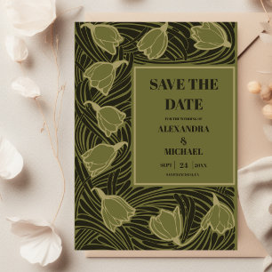 Klassische grüne Art Nouveau-Hochzeit Save The Date