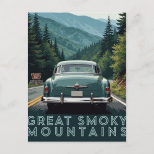 🏔️ Klassische grüne Auto-Berg-Reise-Kunst Postkarte
