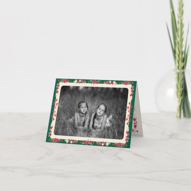 klassische grüne Creme-Weihnachtsblumen gefaltetes Feiertagskarte (Vorderseite)