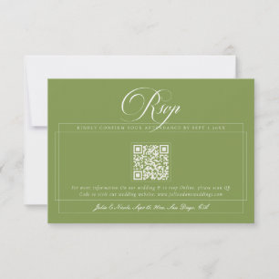 Klassische grüne Elfenbein-Kalligrafie QR-Code-Hoc RSVP Karte