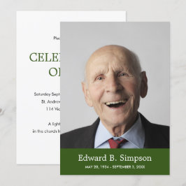 Klassische grüne Feier des Lebens mit Foto Einladung