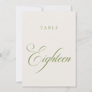 Klassische grüne Kalligrafie-Hochzeitstisch-Nummer Einladung