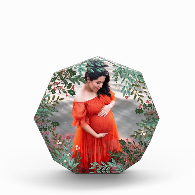 Klassische grüne verzauberte botanische Weihnachts Fotoblock (Vorderseite)