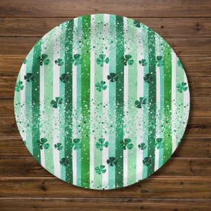 Klassische grüne weiße vertikale Streifen Shamrock Pappteller