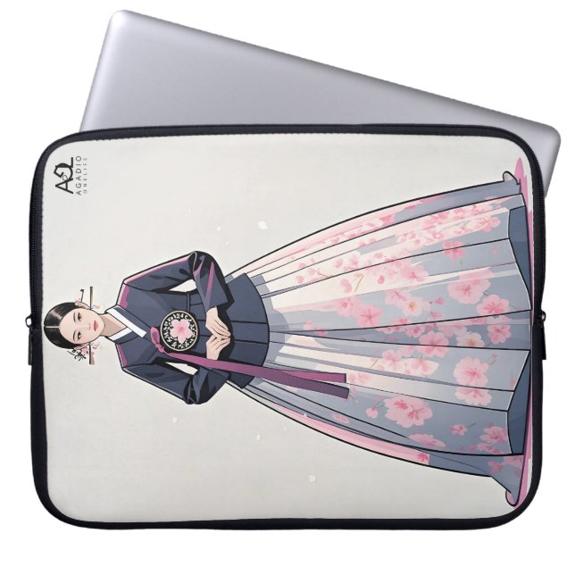 Klassische Hanbok-Frau mit Kirschblüten Laptopschutzhülle (Vorderseite)