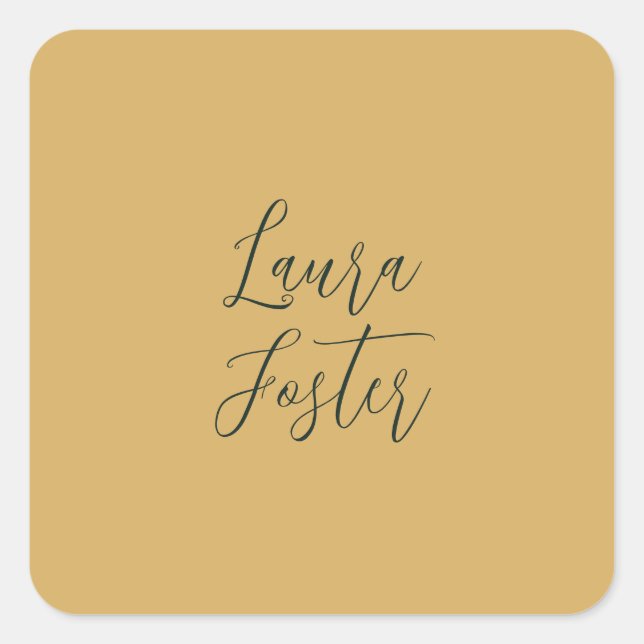 Klassische Handschrift Eleganname Gold Farbe Quadratischer Aufkleber (Vorderseite)