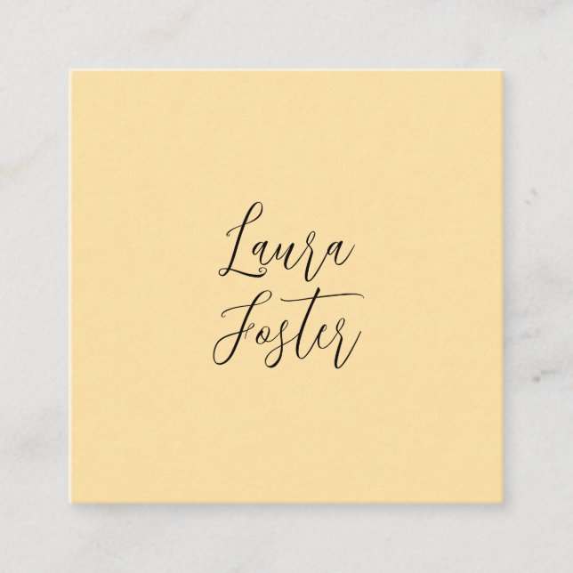 Klassische Handschrift Elegantname Beige Farbe Quadratische Visitenkarte (Vorderseite)