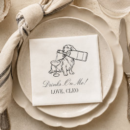 Klassische Handskizze Dachshund Champagner Hochzei Serviette