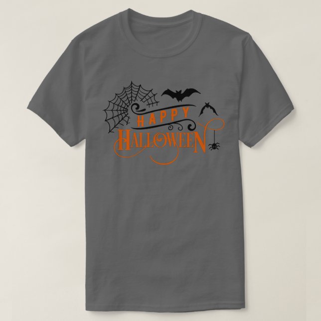 Klassische Happy Halloween Bats Spider Webs T-Shirt (Design vorne)