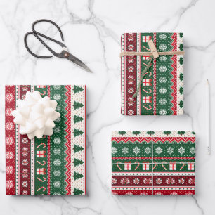 Klassische hässliche Weihnachtspullover-Streifen Geschenkpapier Set