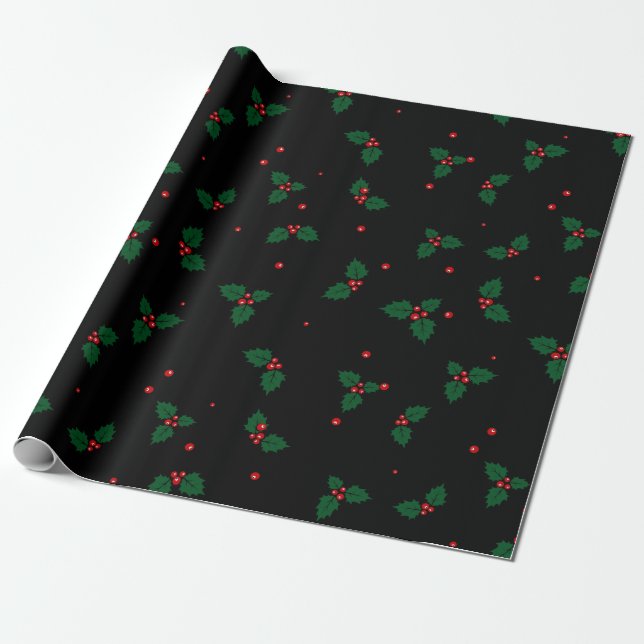 Klassische Heilige Blätter und Beeren Weihnachtsmu Geschenkpapier (Ungerollt)