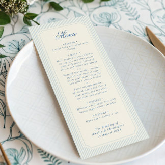 Klassische hellblaue Streifen Hochzeit Menükarte