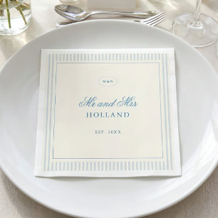 Klassische hellblaue Streifen Mr und Mrs Hochzeit Serviette