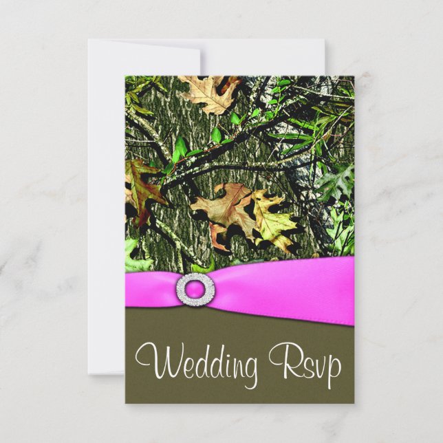 Klassische hellrosa Jagdkarten Camouflage Hochzeit RSVP Karte (Vorderseite)