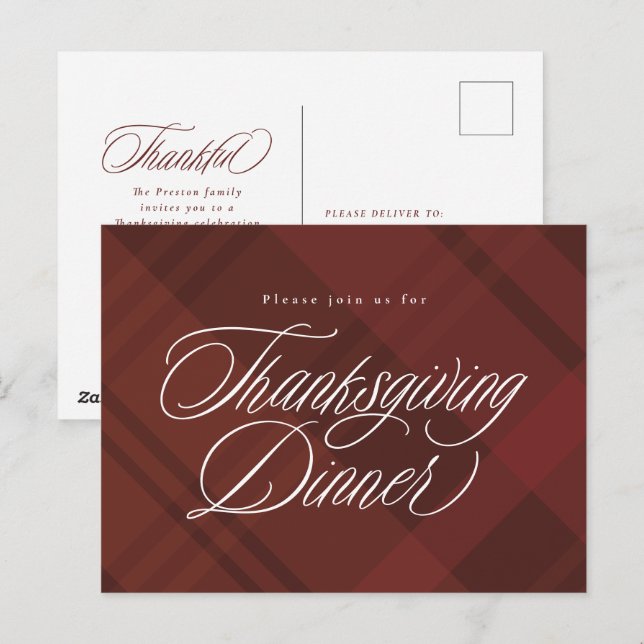 Klassische Herbst kariert Erntedank Dinner Einladu Postkarte (Vorne/Hinten)