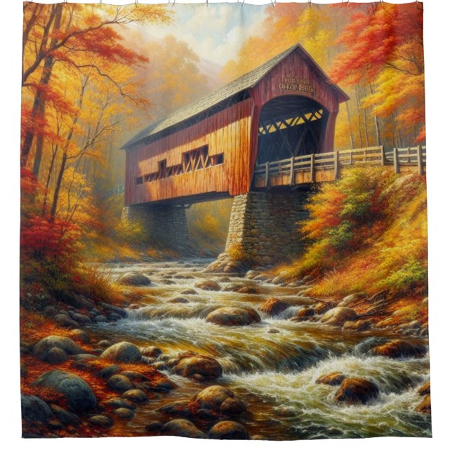 klassische Herbstbrücke Duschvorhang (Vorderseite)
