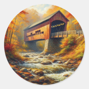 klassische Herbstbrücke Runder Aufkleber