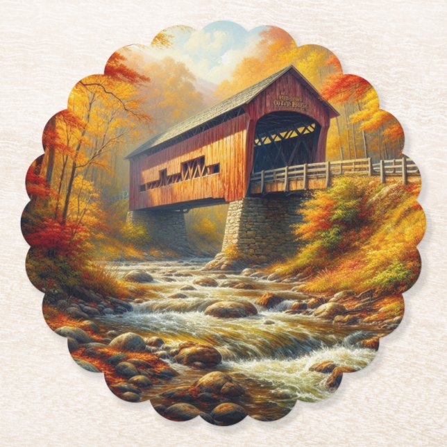 klassische Herbstbrücke Untersetzer (Vorderseite)