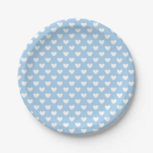 Klassische Herzen Weiß - Babyblau Pappteller