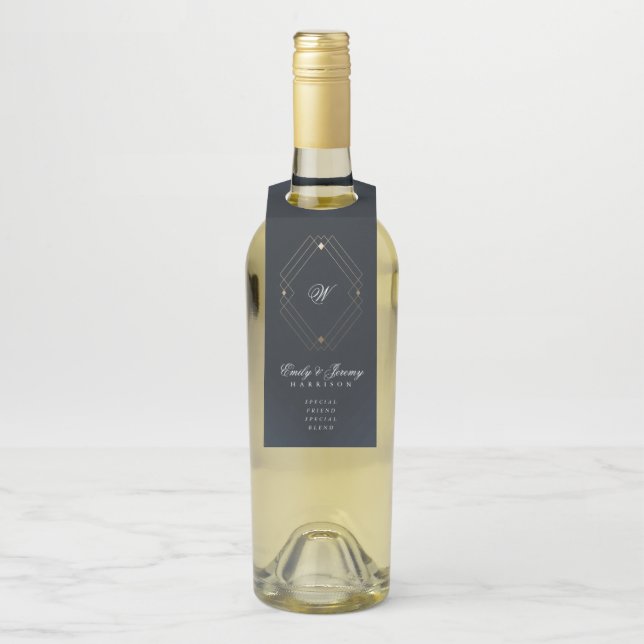 Klassische Hochzeit der Blaukalligraphie Flaschenanhänger (Auf Flasche)