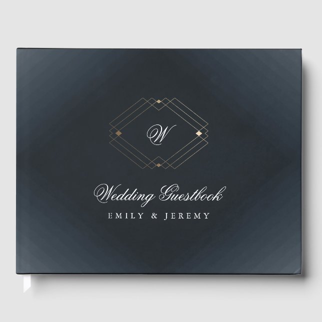 Klassische Hochzeit der Blaukalligraphie Gästebuch (Vorderseite)