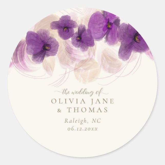 Klassische Hochzeit der Lila Orchideen Runder Aufkleber (Vorderseite)