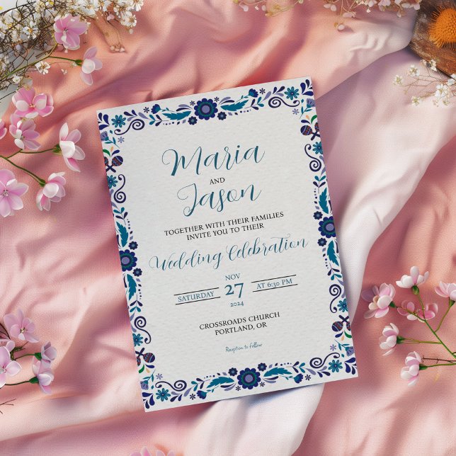 Klassische Hochzeit der mexikanischen Marine Einladung (Mexican Navy White Floral Elegant Classic Wedding Invitation)