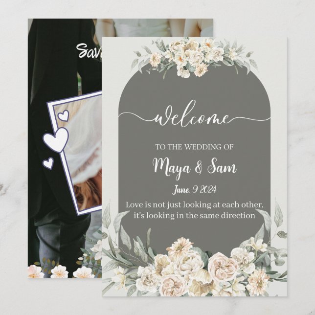 Klassische Hochzeit des Fotos Einladung (Vorne/Hinten)
