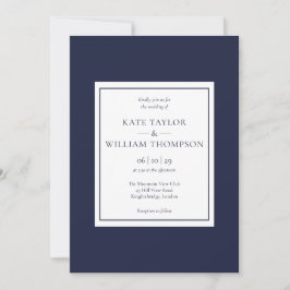 Klassische Hochzeit des modernen Navy Blue Foto Einladung